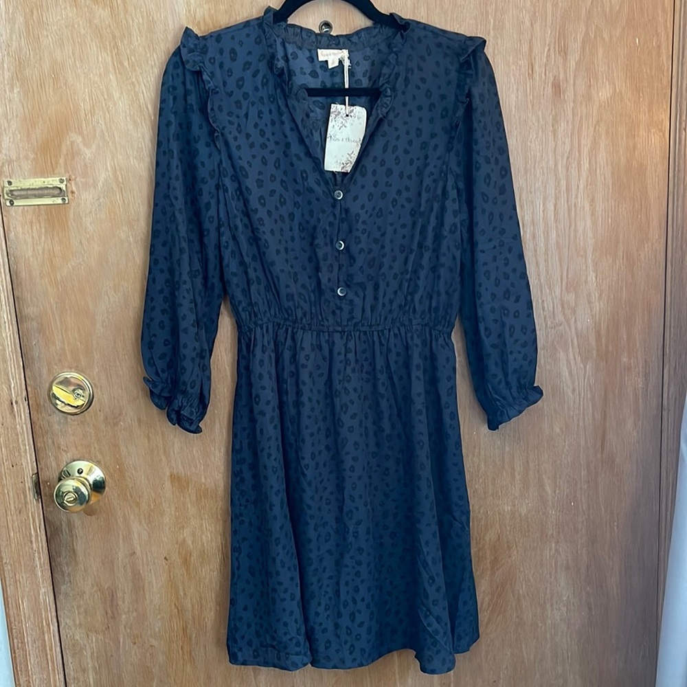 NWT Hem & Thread Blue Leopard Flounce Dress
